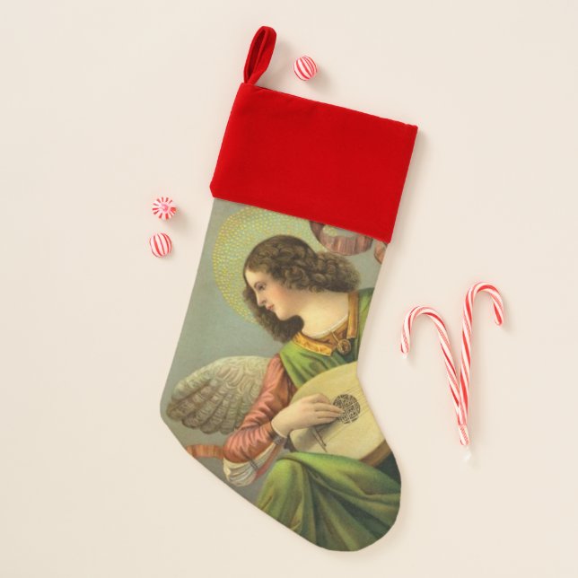 Angel With Mandolin Christmas Stocking (Front)