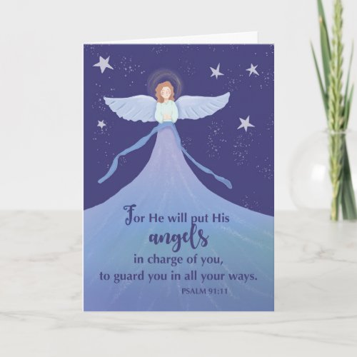 Angel with Night Stars Thinking of You with Prayer Card