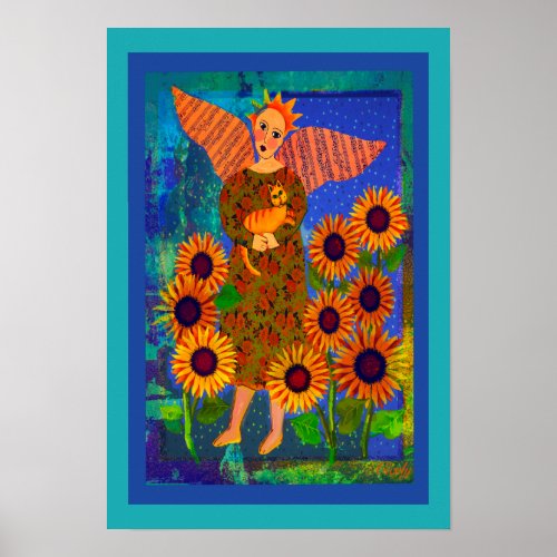 Angel with orange tabby cat Poster