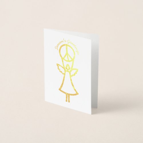 Angel With Peace Sign Simple Modern Holiday Foil Card