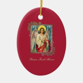 Angel With Pink Ribbon Ceramic Ornament by justcrosses at Zazzle