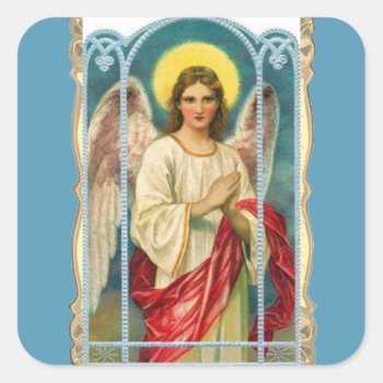 Angel With Pink Ribbon Square Sticker by justcrosses at Zazzle