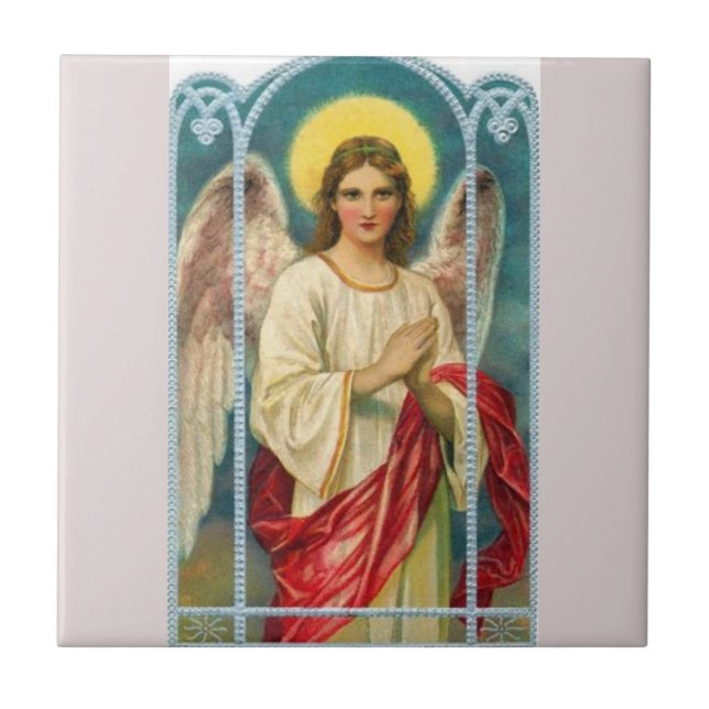Angel With Pink Ribbon Triptych Ceramic Tile (Front)