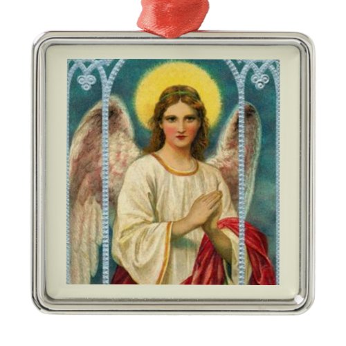 Angel With Pink Ribbon Triptych Metal Ornament