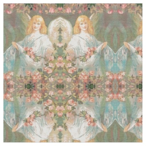 Angel with Pink Roses Pattern Fabric