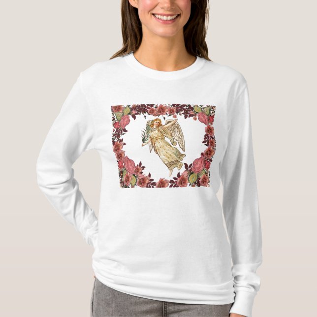 Angel With Pink Roses T-Shirt (Front)