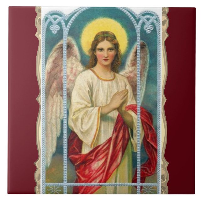 Angel With Red Ribbon Ceramic Tile (Front)