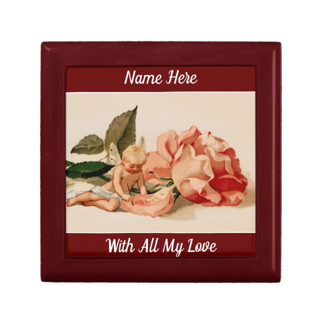 Angel With Rose Wooden Keepsake Box (Front)