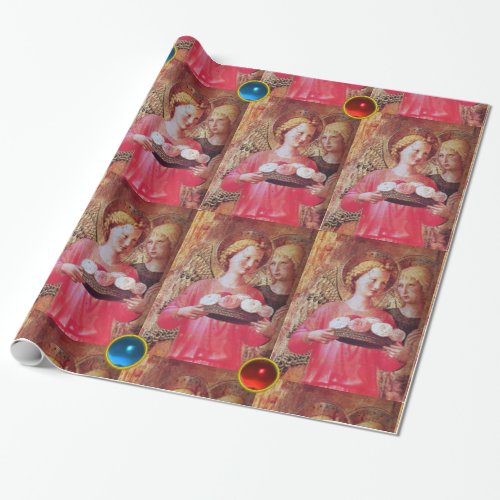 ANGEL WITH ROSES AND  RED BLUE GEMSTONES WRAPPING PAPER