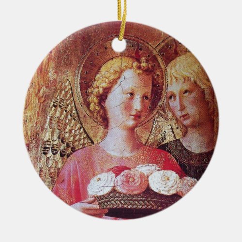ANGEL WITH ROSES CERAMIC ORNAMENT