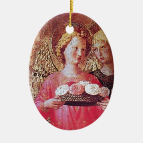 ANGEL WITH ROSES CERAMIC ORNAMENT