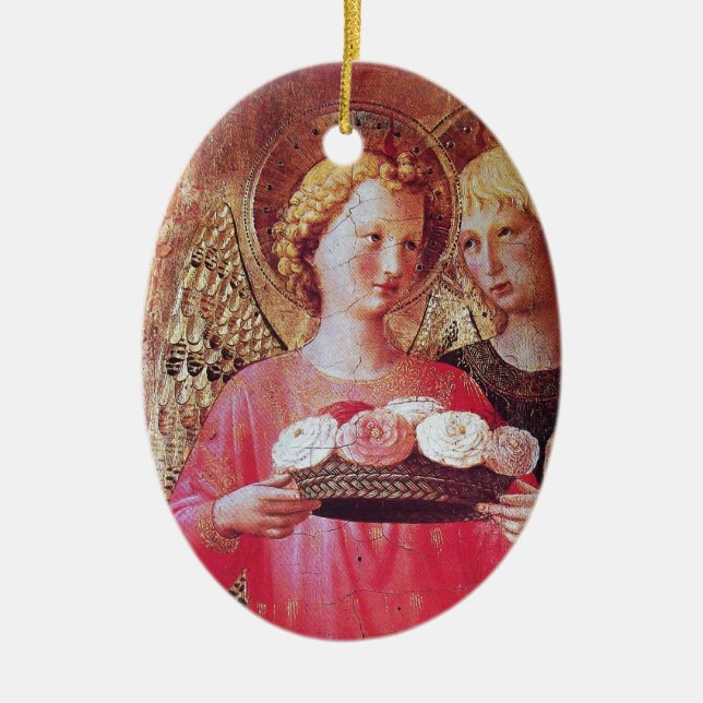 ANGEL WITH ROSES CERAMIC ORNAMENT (Front)
