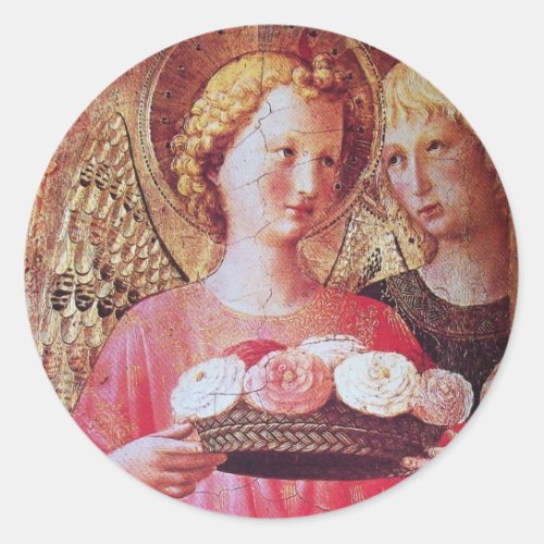 ANGEL WITH ROSES CLASSIC ROUND STICKER