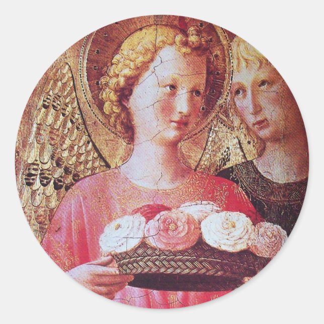 ANGEL WITH ROSES CLASSIC ROUND STICKER (Front)