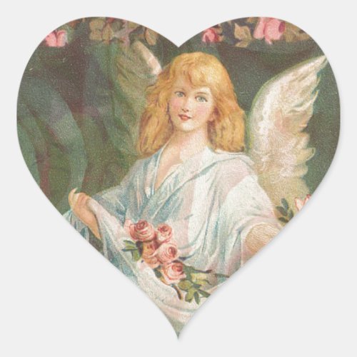 Angel with Roses Heart Sticker