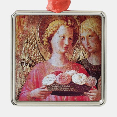 ANGEL WITH ROSES METAL ORNAMENT