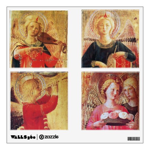ANGEL WITH ROSES  MUSICAL ANGELS IN RED AND GOLD WALL STICKER