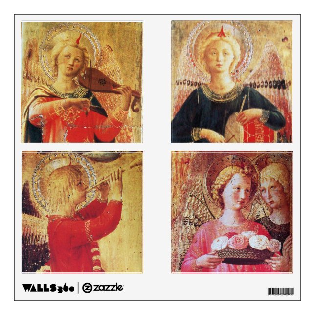 ANGEL WITH ROSES / MUSICAL ANGELS IN RED AND GOLD WALL STICKER (Front)