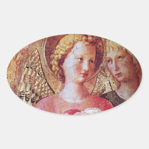 ANGEL WITH ROSES OVAL STICKER