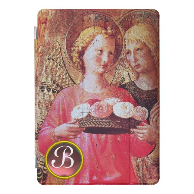 ANGEL WITH ROSES PINK GEMSTONE MONOGRAM iPad PRO COVER (Front)