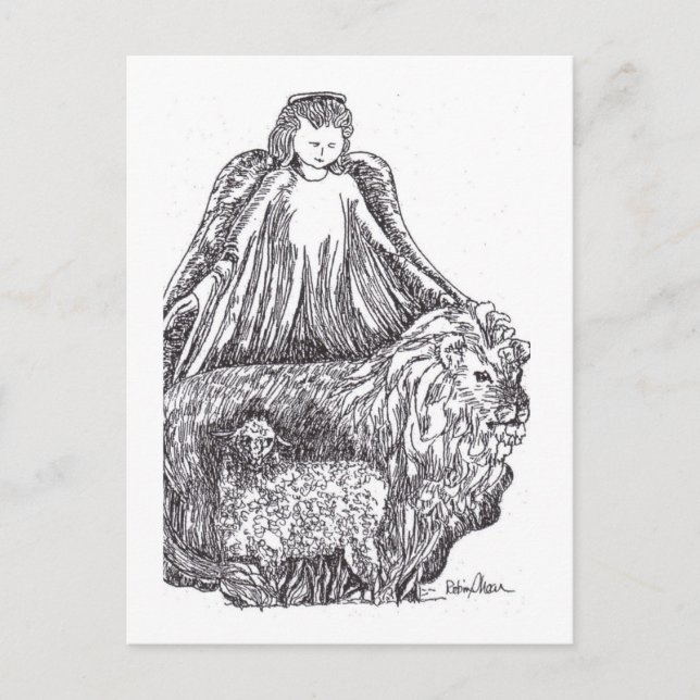 Angel with Sheep and Lion Postcard (Front)