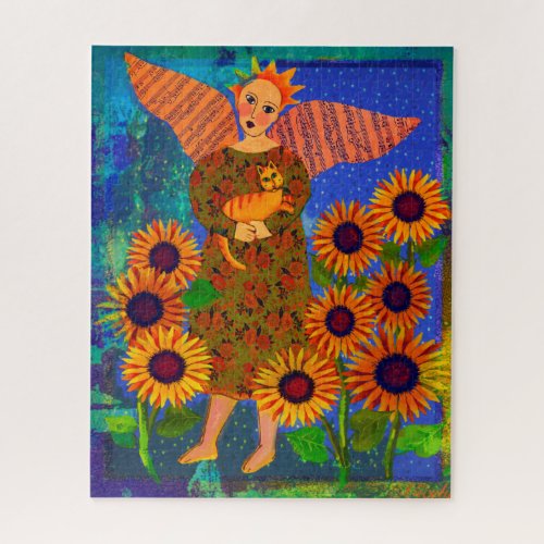 Angel with Sunflowers and Tabby Cat 16x20 Puzzle