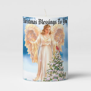 Angel With Tree And Cardinal Christmas Candle