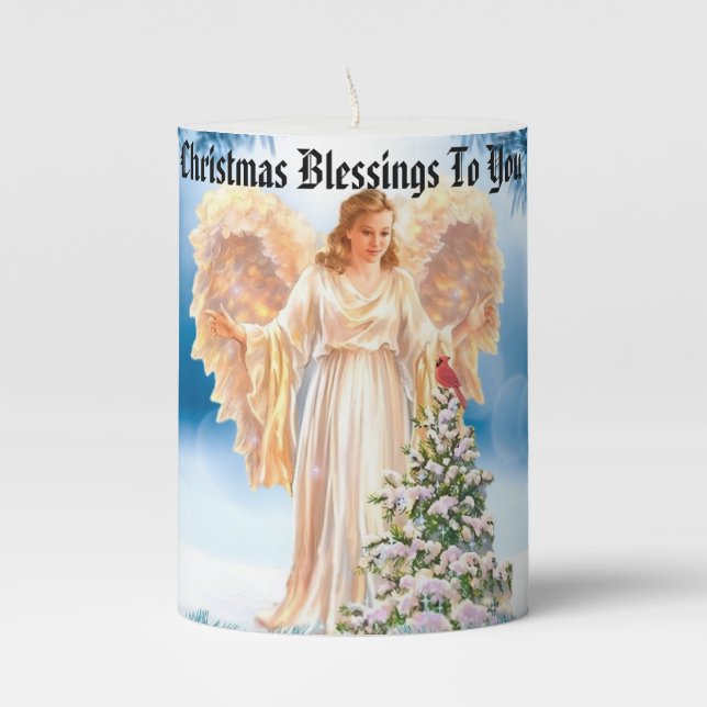 Angel With Tree And Cardinal Christmas Candle (Front)
