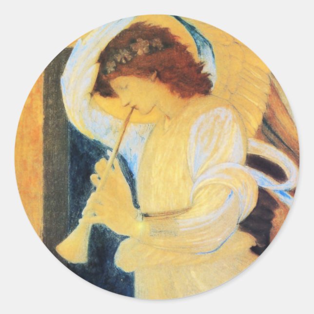 Angel with Trumpet, Burne-Jones Fine Art Classic Round Sticker (Front)