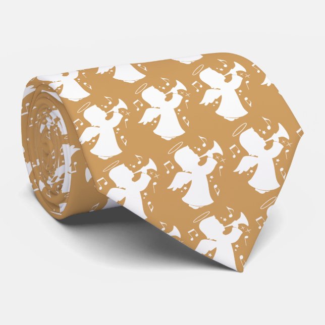 Angel with Trumpet Playing Christmas Music Neck Tie (Rolled)