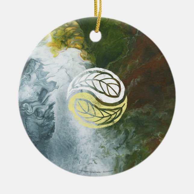Angel with Yin Yang Feathers Ceramic Ornament (Front)