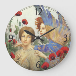 Angel, woman and flowers wall clock