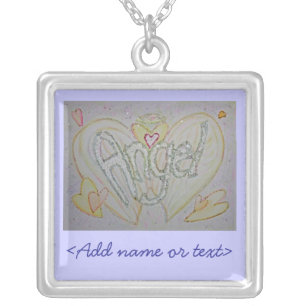 Angel Word Art Painting Silver Necklace Charm