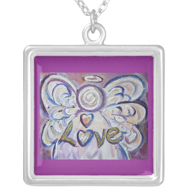 Angel Word Love Silver Plated Necklace (Front)