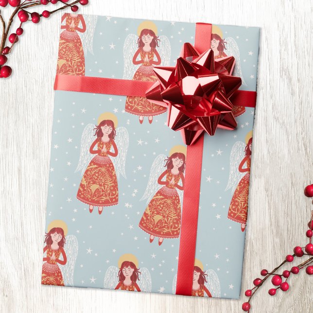 Angel Wrapping Paper (Angel in a red dress pattern gift wrapping paper roll)