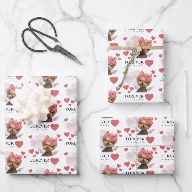 Yorkie Wrapping Paper Angel Yorkie Wrapping Paper Flat Sheet Set of 3 | Zazzle