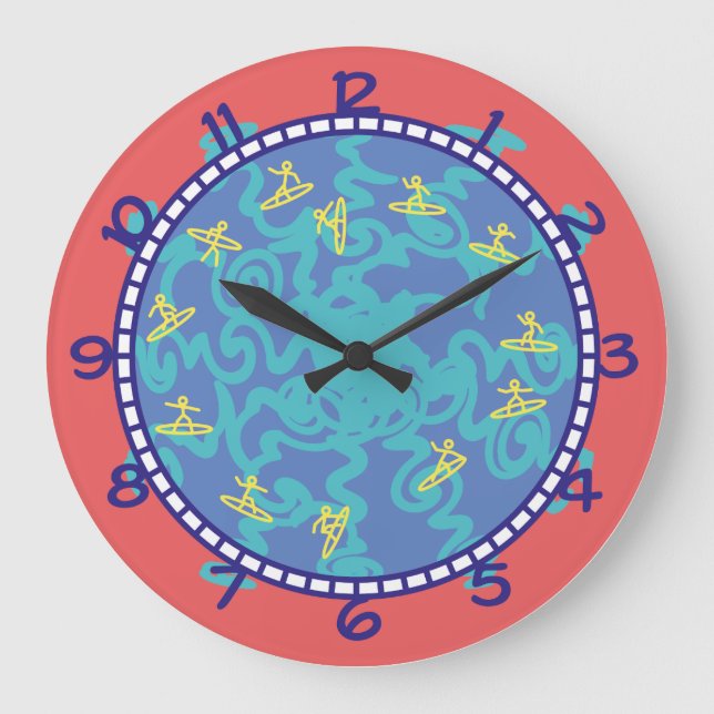 ANGELA LOVES SURFING by Masanser Pixelat Large Clock (Front)