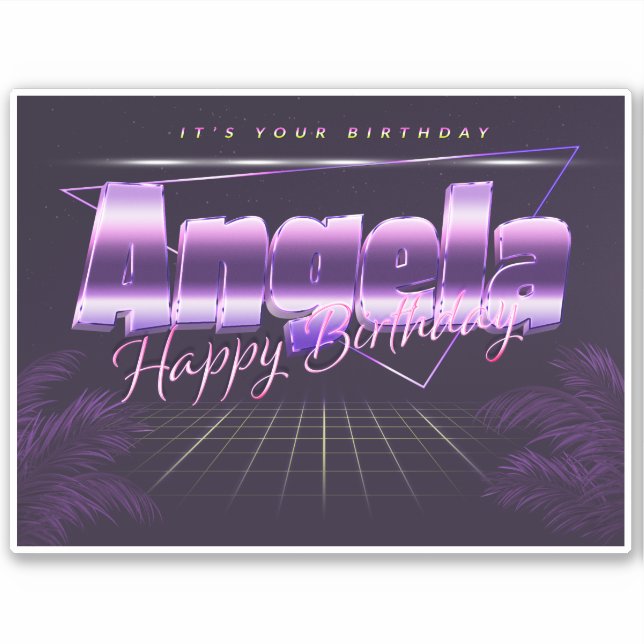 Angela Name First Name lila retro sticker birthday (Front)