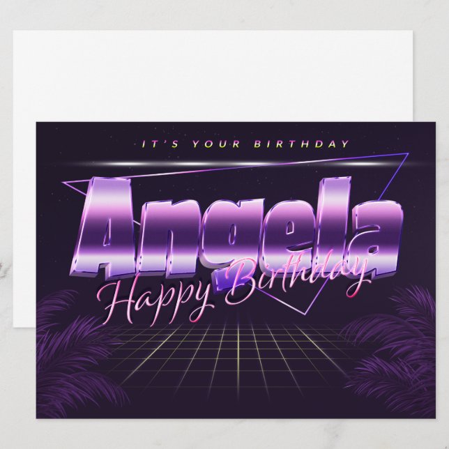 Angela Name First Name lilac retro card birthday (Front/Back)