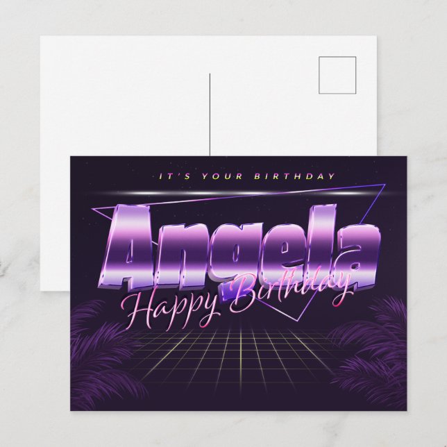 Angela Name First Name purple Postcard Birthday (Front/Back)