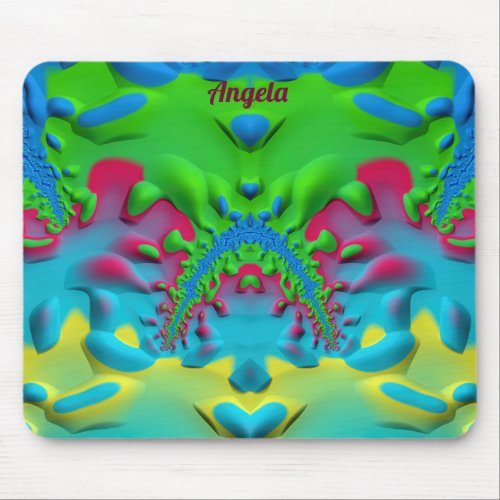 ANGELA  Zany Hot Pink Yellow Green and Blue Mouse Mouse Pad