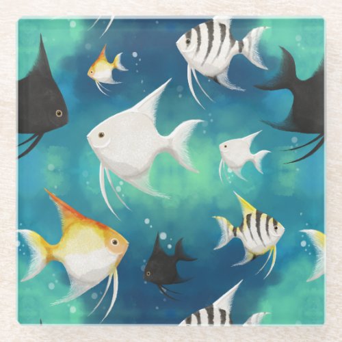 Angelfish Aquarium Pattern Glass Coaster