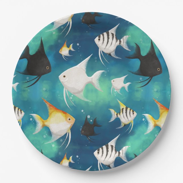 Angelfish Aquarium Pattern Paper Plates (Front)