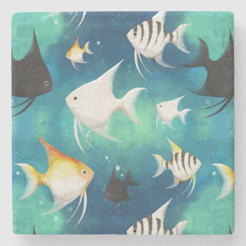 Angelfish Aquarium Pattern Stone Coaster