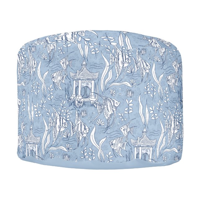 Angelfish Aquarium Sky Blue Toile Pouf (Front)