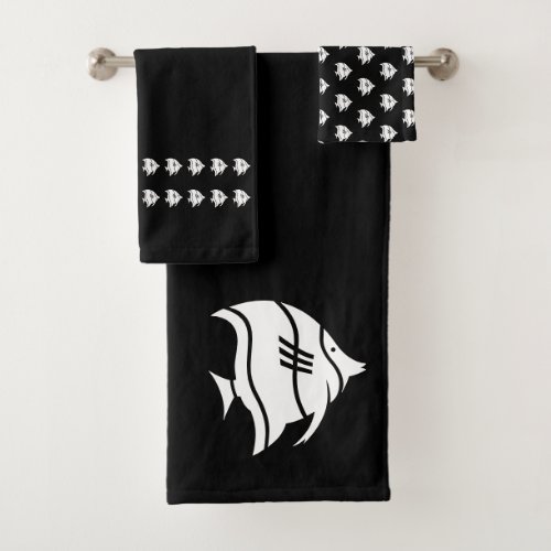 Angelfish Black and white coastal decor Bath Towel Set
