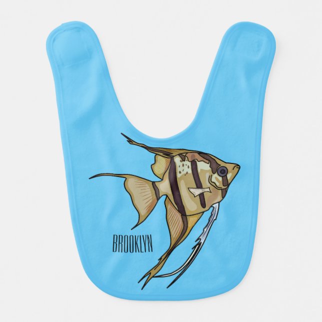 Angelfish cartoon illustration baby bib (Front)