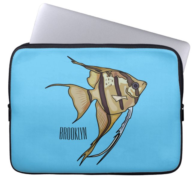 Angelfish cartoon illustration laptop sleeve (Front)