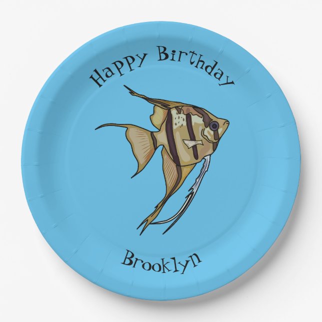 Angelfish cartoon illustration paper plates (Front)