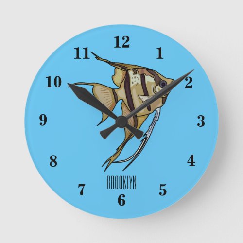 Angelfish cartoon illustration round clock